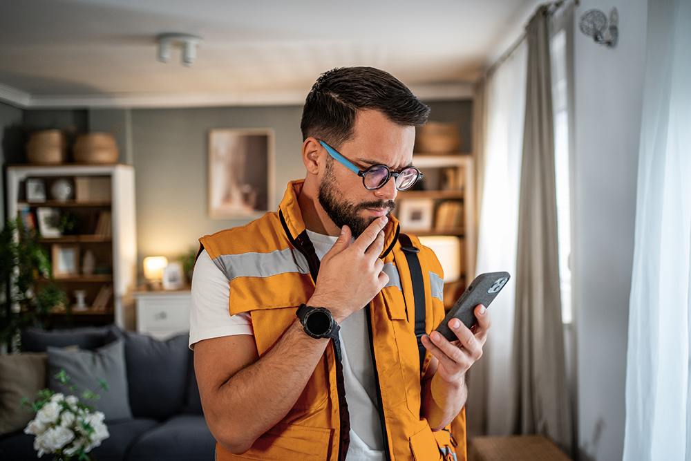paramedic looking at phone branded