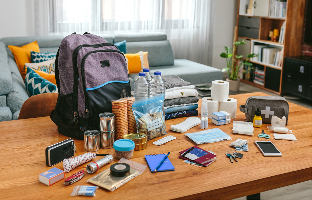 storm prep items on table